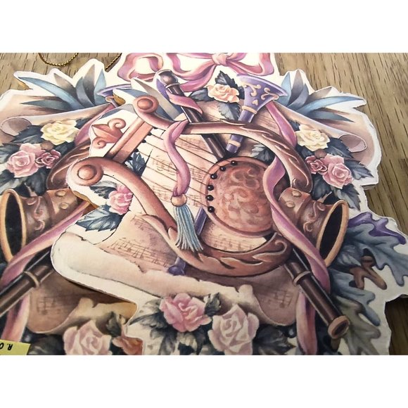 Vintage Victorian Tree Ornaments, SET/10, Drum Harp and Violin Floral Scrolls - Picture 9 of 10